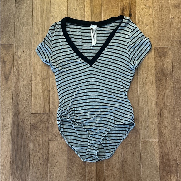 Free People Black and Gray Striped Bodysuit - Picture 1 of 3